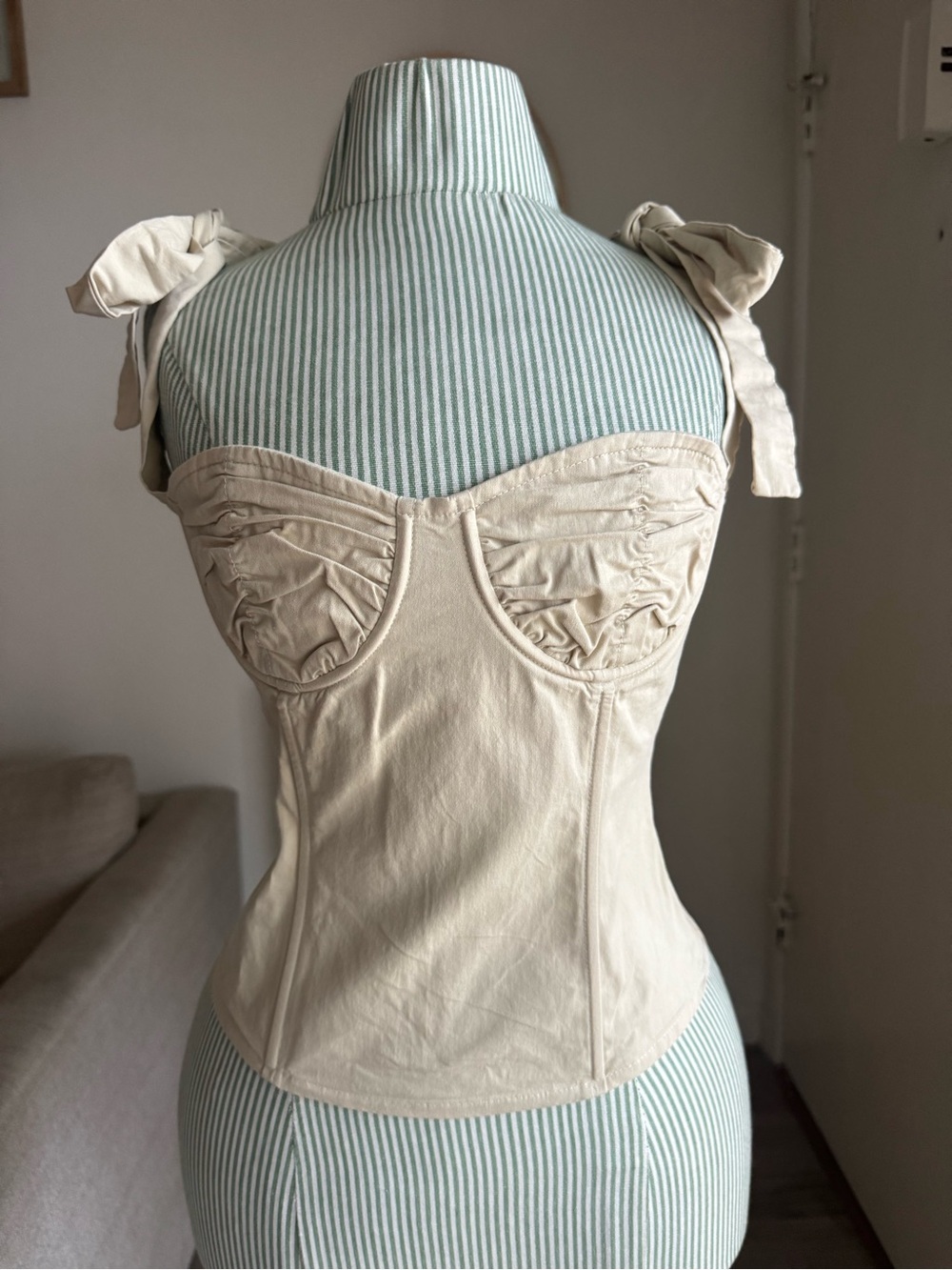 Lioness Cream Cotton Corset Top Tie Shoulder Bustier Size Small